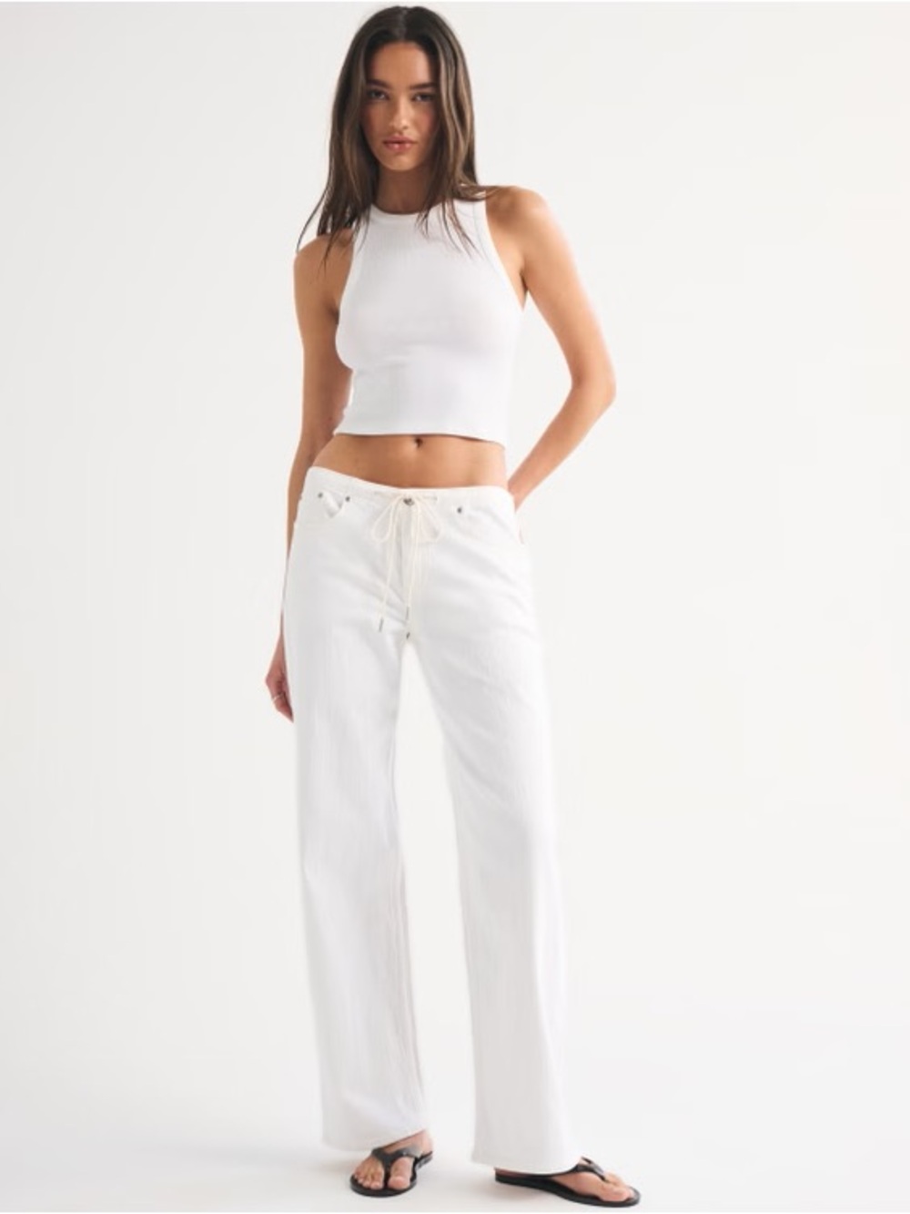 Abercrombie & Fitch White Wide Leg Drawstring Jeans